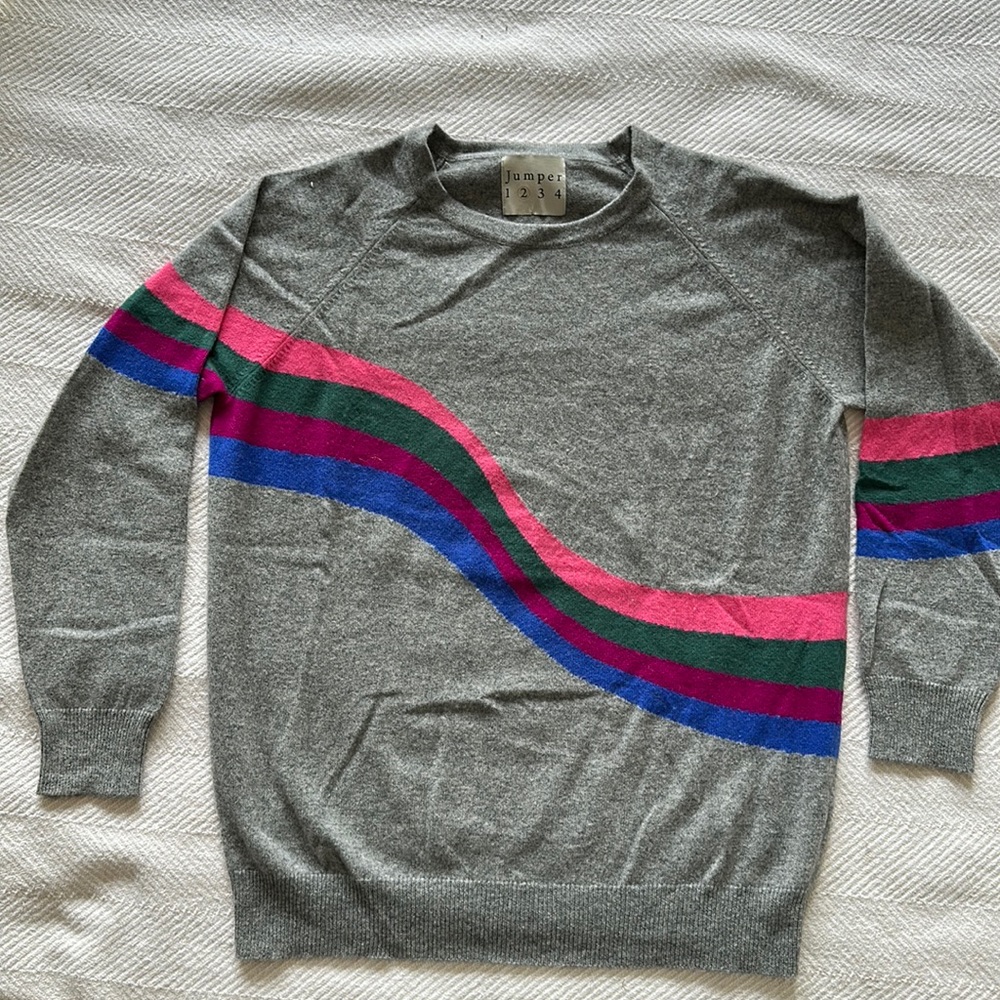 Jumper 123 gray cashmere sweater, size 2, with colorful swirl detail
